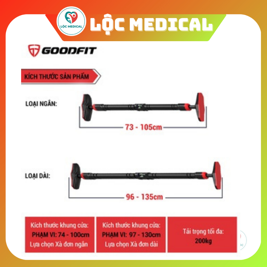 Xà đơn gắn cửa, treo tường GoodFit GF201PU (model 2021) thép chịu lực có thước thăng bằng