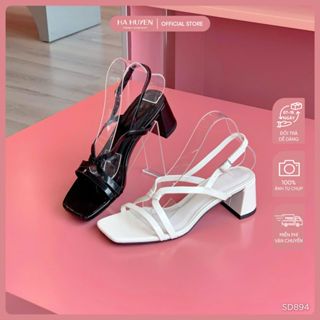 Giày Sandal, xăng đan nữ thời trang HÀ HUYỀN quai chéo phối quai hậu gót vuông 5cm - SD894