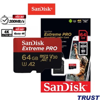  Thẻ Nhớ MicroSDXC SanDisk Extreme Pro V30 A2 64GB 200MB s SDSQXCU-064G-GN6MA upto 200MB s + Adapter 
