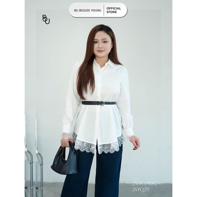 Áo sơ mi phối ren gấu BIGSIZE (55kg đến 95kg) – 25HSSM052 - [BU Bigsize Young]