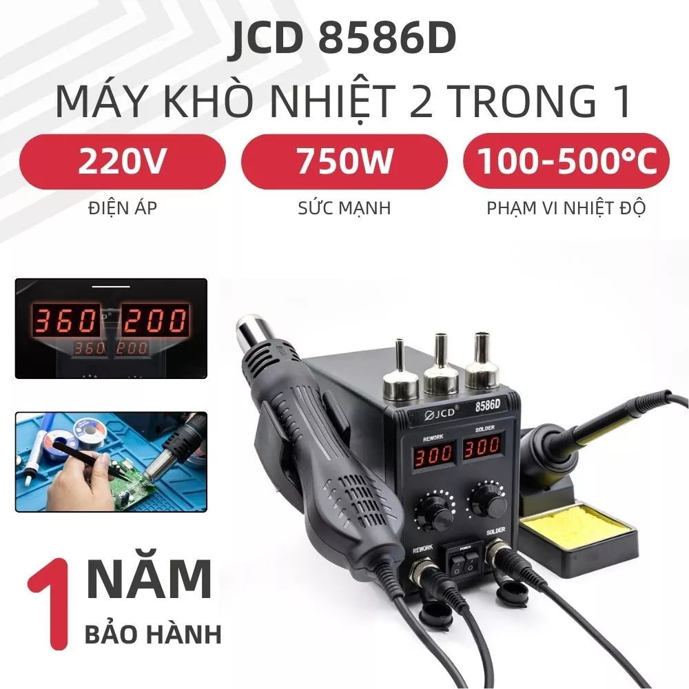 JCD 8586D Trạm hàn khò điện tử đa năng. Máy khò nhiệt & mỏ hàn 2 trong 1 chất lượng cao