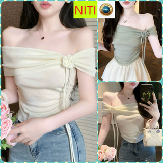 [CRTYK2472] ÁO CROPTOP KIỂU LỬNG NỮ TRỄ VAI PHỐI NƠ HOA NHÚN EO MÀU TRẮNG XANH SIÊU HOT HIT CÁ TÍNH