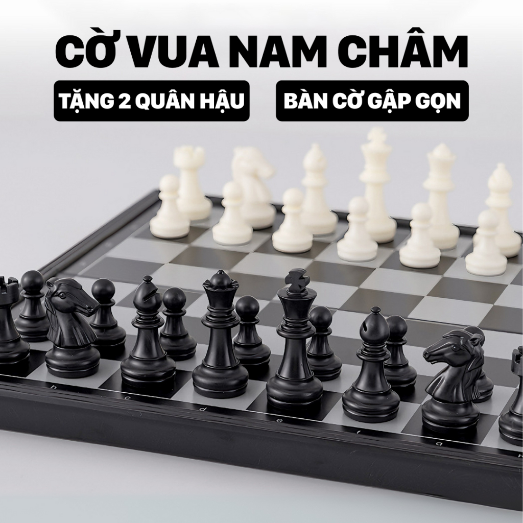 Cờ Vua Nam Châm Loại Lớn, Bàn Cờ Vua Quốc Tế Trắng Đen, Bộ Cờ Vua Cao Cấp Tiêu Chuẩn Gấp Gọn
