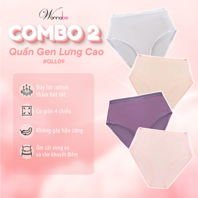 Combo 2 quần gen nhẹ nữ đáy lót lớp cotton lưng cao che bụng gọn vòng 2 ôm eo chuẩn dáng QLL09