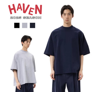  Áo thun trơn form boxy nam nữ Haven Studio chất cotton màu đen xám xanh than trọng lượng 300gsm 