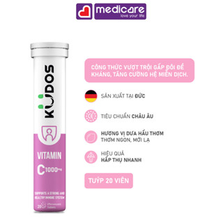 Viên sủi KUDOS vitamin C 1000mg hỗ trợ sức đề kháng tuýp 20 viên