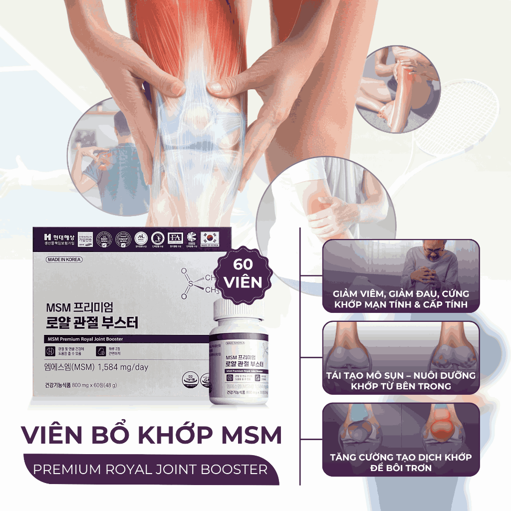 Viên Uống Bổ Khớp MSM Hỗ Trợ Xương, Tái Tạo Sụn Khớp Premium Royal Joint Booster HANMI 30 Viên