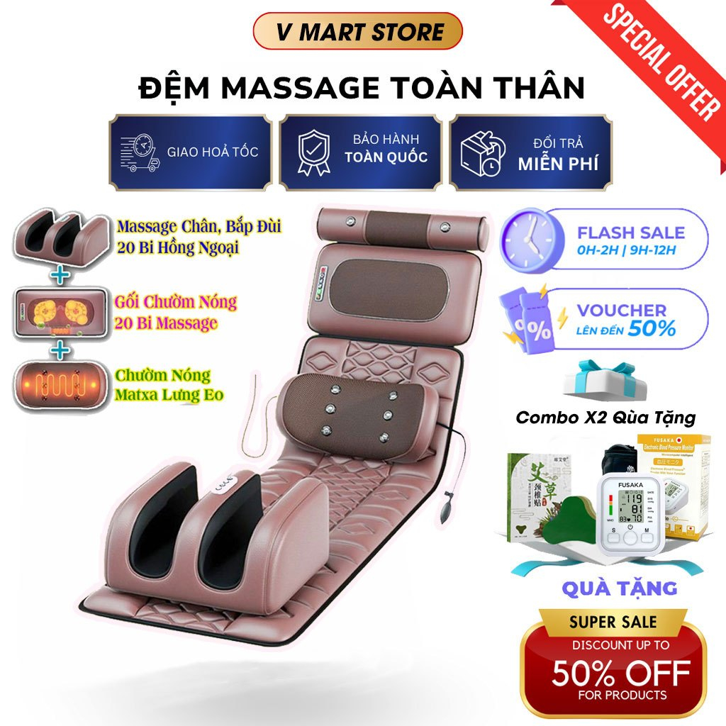 Đệm mát xa toàn thân loại da cao cấp, Máy mát xa chân cho người già và người lớn tuổi, cao cấp