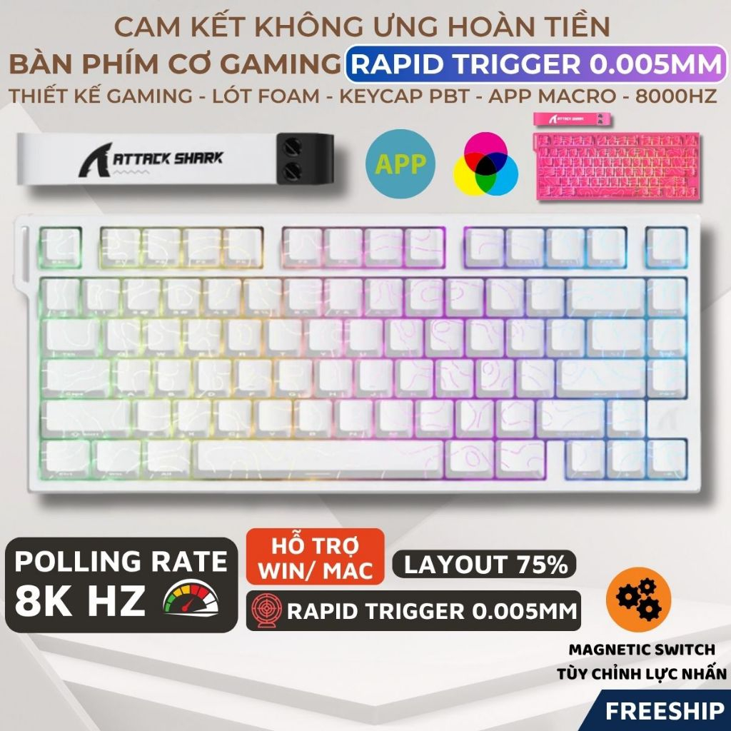 Bàn Phím Cơ Gaming Attack Shark R82HE Magnetic Switch, Rapid Trigger 0.005mm, Polling Rate 8000Hz | BigBuy360 - bigbuy360.vn