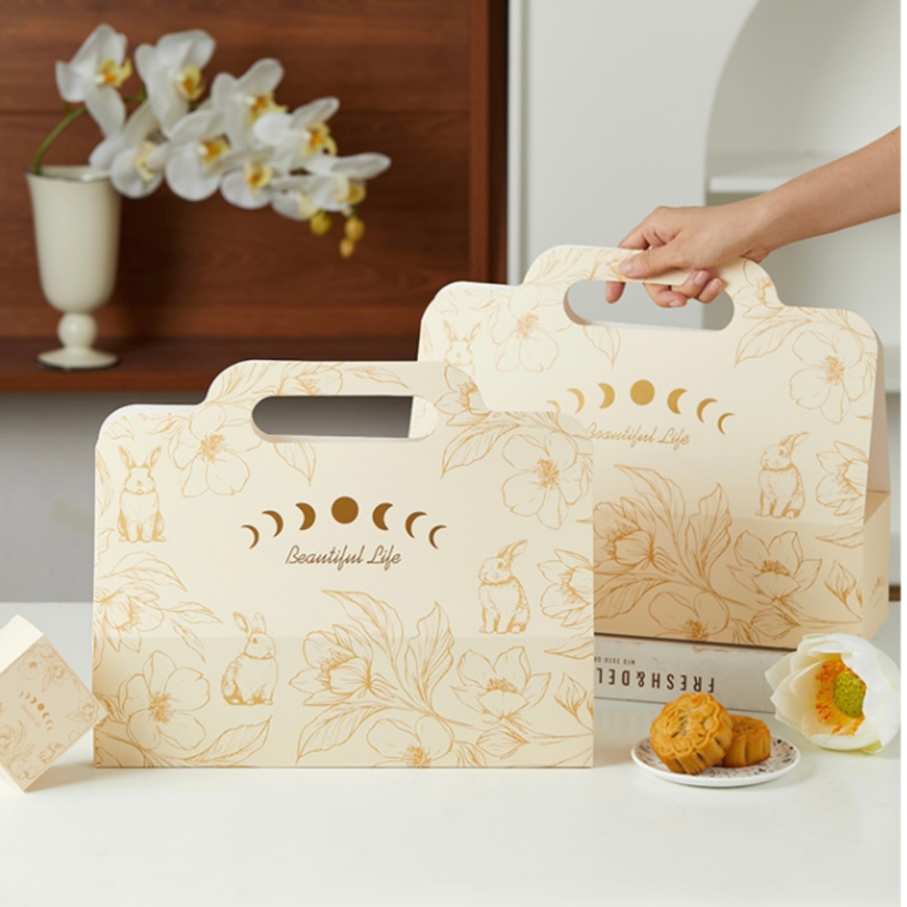 Hộp Đựng Bánh Trung Thu 6 Bánh, Hộp Bánh Trung Thu 50g 75g Hoạ Tiết Hoa Trà Lấp Lánh Sang Trọng MẪU 