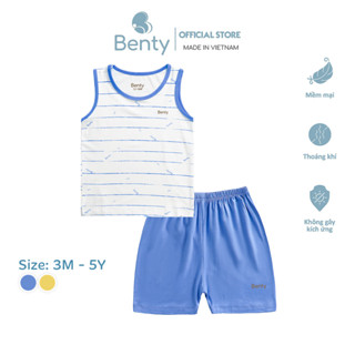 Bộ ba lỗ sọc BENTY chất liệu mềm mịn thấm hút mồ hôi, quần áo trẻ em mùa hè cho bé trai, bé gái