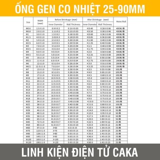 Ống gen co nhiệt phi 20/25/30/35/40/50/60/80/90mm (1 mét)