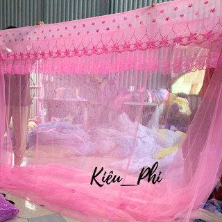 Màn mùng tuyn thái lạnh thêu hoa mai mắc dây 4 góc chống muỗi cho người lớn