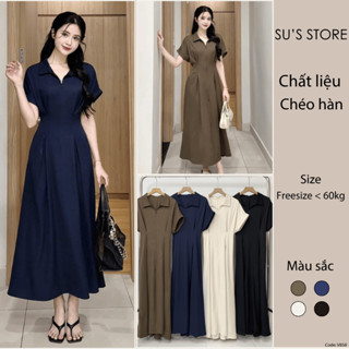 Váy Dáng Dài Cổ Bẻ Khoá Dọc Tay Gập Lưng Chun Susstore V858 Thời Trang Nữ