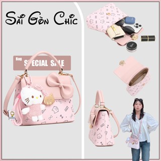  cow kitty Túi xách đeo chéo màu hồng túi giỏ màu hồng có khóa kéo và bùa chú mèo túi tote dành cho nữ 