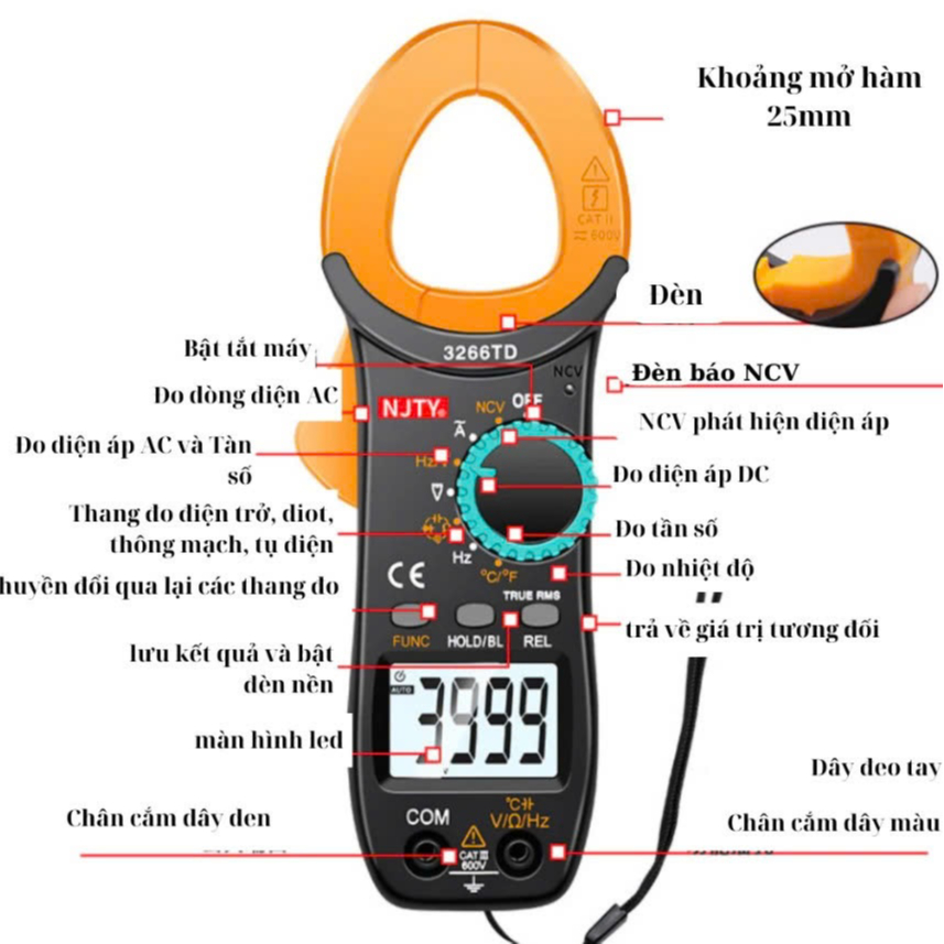 ĐỒNG HỒ AMPE KÌM KẸP DÒNG VẠN NĂNG NJTY 3266TD bản  chuẩn quốc tê