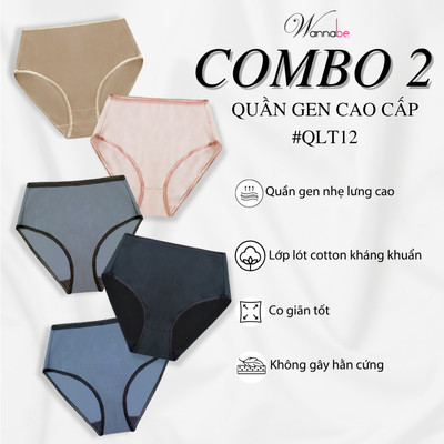 Combo 2 quần lót gen nữ cao cấp WANNABE lưng cao co giãn thon gọn vòng 2 mặc êm suốt ngày dài QLT12