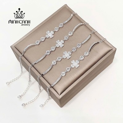 Lắc Tay Bạc 4 Lá Dải Đá Trái Tim Minh Canh Jewelry