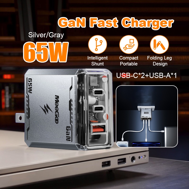Bộ sạc nhanh 65W MeeGoo,Củ sạc GaN 65w sạc nhanh cho máy tính bảng laptop samsung