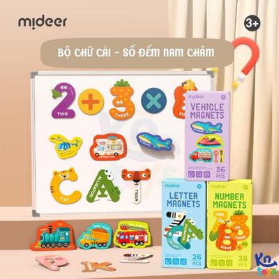 Đồ chơi giáo dục – Bộ chữ cái / Bộ chữ số nam châm hình con vật, trái cây, rau củ - chính hãng MIDEER
