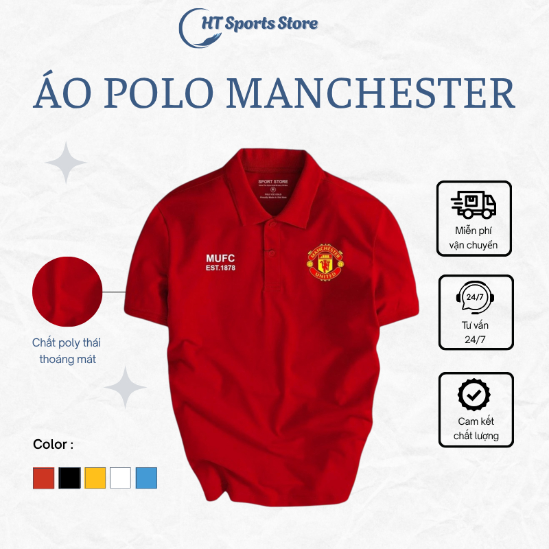Áo polo CLB Man UTD, Áo polo thể thao bóng đá đội MU năng động, sang trọng- HT Sports Store
