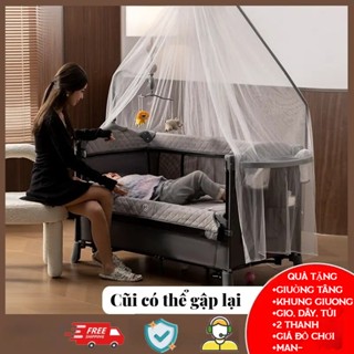 cũi gấp gọn đa năng cho bé cũi cho bé lợi tặng kèm màn và đệm có bánh xe di chuyển