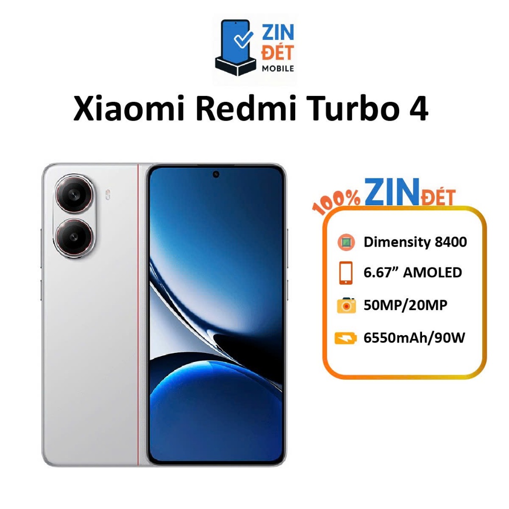 Điện thoại Xiaomi REDMI Turbo 4 5G Dimensity 8400 Ultra Pin 6550 Nguyên Seal bảo hành 6 tháng tất cẩ