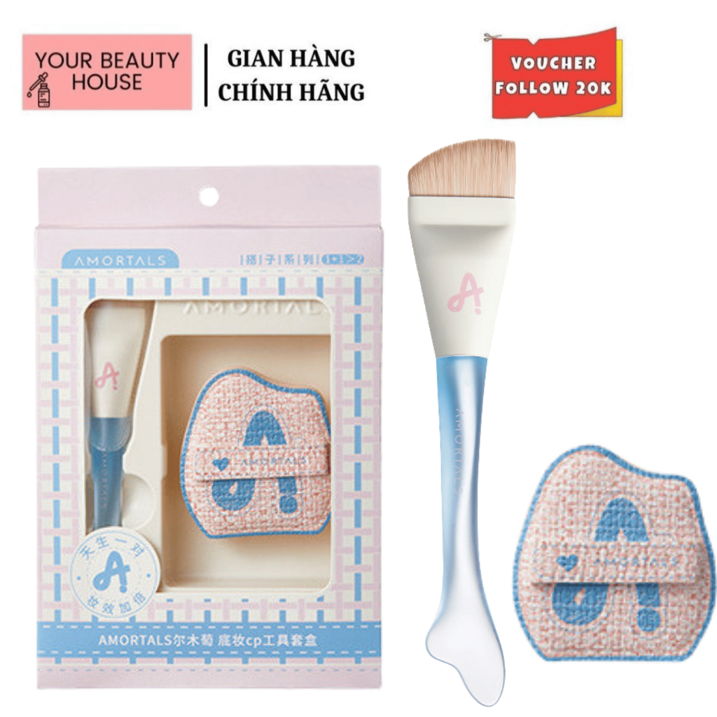 [Amortals] Cọ Tán Nền Đuôi Cá Kèm Mút Trang Điểm Đa Năng