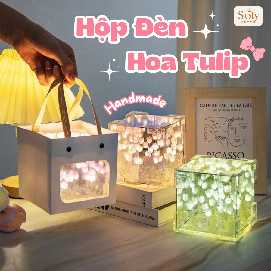 [Quà Tặng Sinh Nhật] Hộp Đèn Hoa Tulip Handmade, Đèn Ngủ Hoa Tulip Tự Làm Quà Tặng Ý Nghĩa SOLY