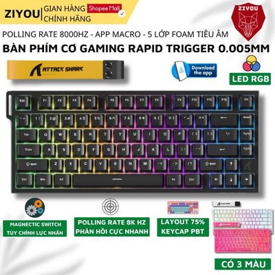 Bàn Phím Cơ Gaming Ziyou Attack Shark R82 HE LED RGB, Polling Rate 8Khz, Rapid Trigger 0.005mm, App