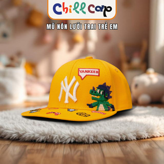 Mũ lưỡi trai MLB vàng thêu logo hoạt hình khủng long cho bé, nón kết snapback  HOTTREND đi chơi, đi học, đi du lịch