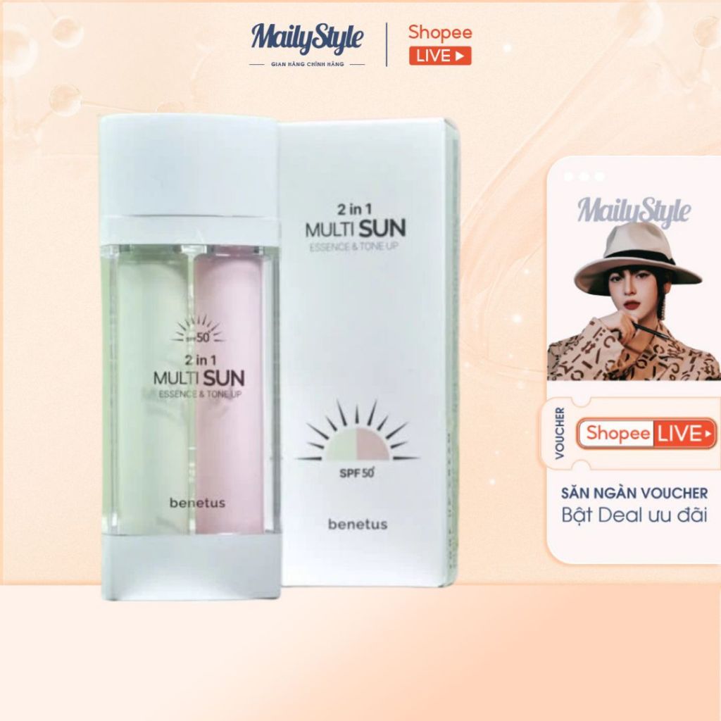  E15_Kem Chống Nắng Benetus 2 in 1 Multi Sun Essence & Tone Up SPF 50+ PA++++ 
