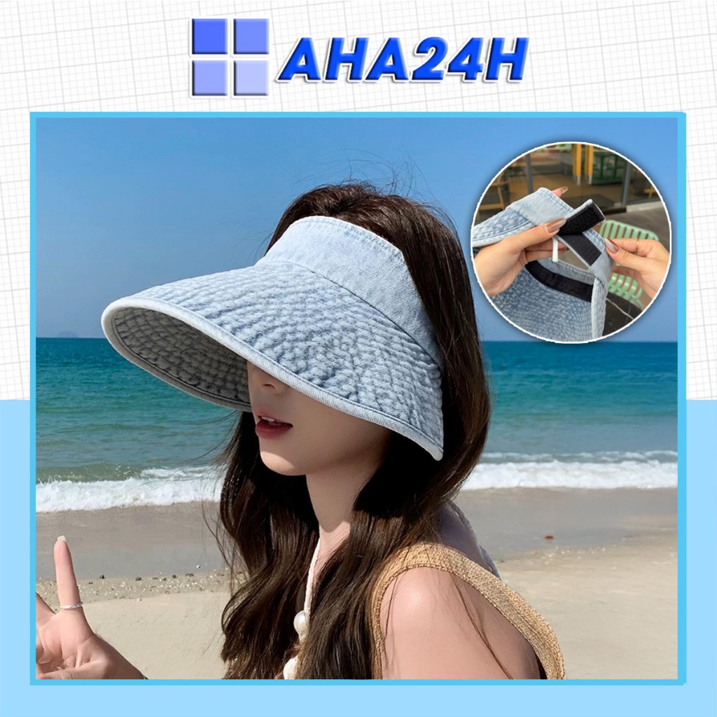  Mũ bucket nữa đầu nữ chất vải Jean vành rộng chống tia UV thời trang AH2067 