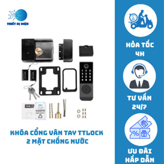 [Tặng kèm 2 thẻ từ] Khóa Cổng Vân Tay TTLOCK 2 Mặt Chống Nước – Dùng Điện 12V Hoặc Pin – Bảo Hành 12 Tháng