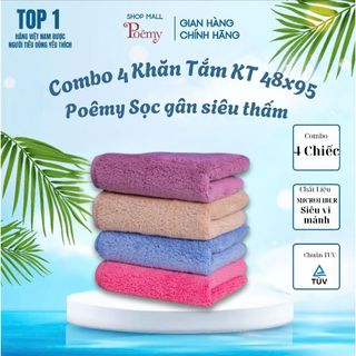 [Chính Hãng]  Combo 4 Khăn Tắm size 48x95cm Poêmy Sọc Gân - Siêu Mềm, Thấm Hút, Nhanh Khô