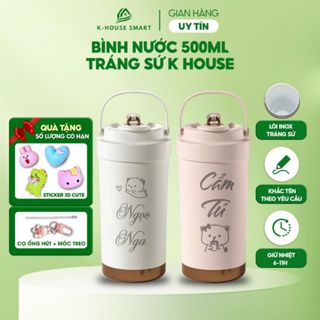 Ly giữ nhiệt cao cấp 6 lớp có ống hút đóng kín 500ml inox 316 không gỉ Khousesmart tặng sticker + cọ vệ sinh ống hút
