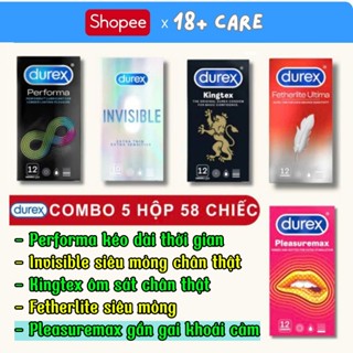  58 Bao Cao Su Durex 5 Hộp  – Performa Kéo Dài Invisible Siêu Mỏng Kingtex Ôm Sát Fetherlite Pleasuremax Gai Gân 