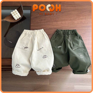 (8–30kg) Quần Kaki Thêu Họa Tiết Xe Hơi "Believe" | Cạp Chun Co Giãn, Chất Vải Mềm Mại – Bé Trai Mặc Siêu Cá Tính