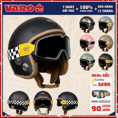 [TẶNG LƯỠI TRAI] Mũ Bảo Hiểm 3/4 VARO Classic Chính Hãng - Viền Chỉ Đẹp, Gắn Kính Goggle - BH 1 Năm