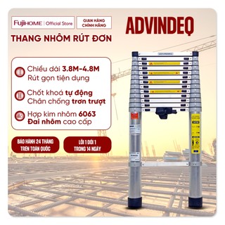 Thang nhôm rút gọn đơn 3.8M - 4.7M nhập khẩu ADVINDEQ, thang rút chữ I, cao cấp khóa chốt tự động chân chống trơn trượt
