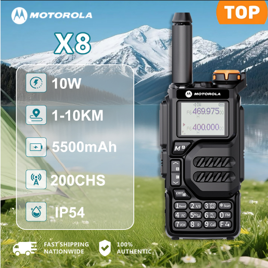 Bộ đàm Motorola X8  Bộ đàm  băng tần số UHF/VHF kết hợp nghe đài FM  1-10km 10w chờ siêu dài