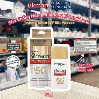  Kem Chống Nắng L'Oreal Paris X20 Thoáng Da Mỏng Nhẹ 50ml UV Defender Serum Invisible Fluid SPF+ 50++ 