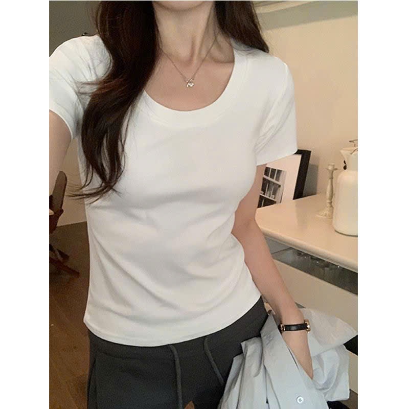 Áo Croptop Tay Ngắn Dáng Cúp Ngực Cổ Thuyền Ôm Body Nữ | BigBuy360 - bigbuy360.vn