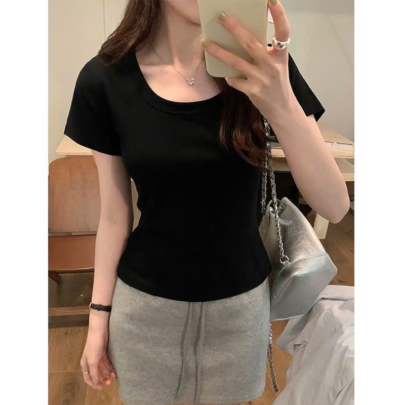 Áo Croptop Tay Ngắn Dáng Cúp Ngực Cổ Thuyền Ôm Body Nữ | BigBuy360 - bigbuy360.vn