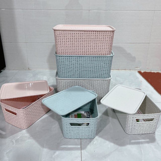 Giỏ nhựa có nắp Việt Nhật 3 size, giỏ đựng đồ đa năng tiết kiệm không gian (Mã 3386,3387,3388)