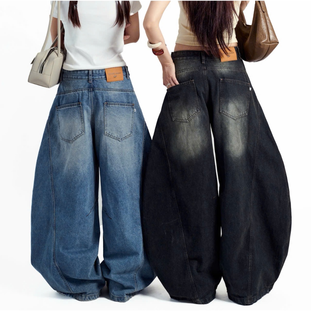 Quần Jeans Dài Ống Cong PREMIUM Form Rộng Wash Tôn Dáng Nam Nữ Thiết Kế Đai Siết Eo | SSSTore.Aesthetic | BigBuy360 - bigbuy360.vn