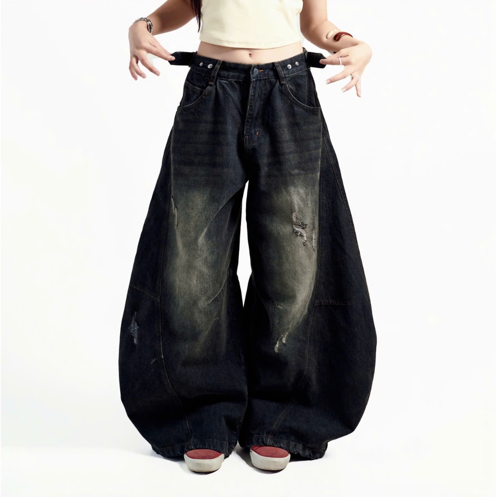 Quần Jeans Dài Ống Cong PREMIUM Form Rộng Wash Tôn Dáng Nam Nữ Thiết Kế Đai Siết Eo | SSSTore.Aesthetic | BigBuy360 - bigbuy360.vn