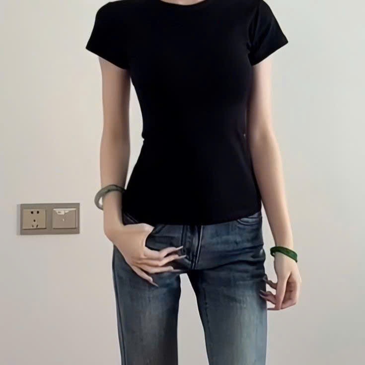 Áo Babytee Thun Trơn Cổ Tròn Chất Tăm Co Giãn Dễ Phối Đồ Nữ | BigBuy360 - bigbuy360.vn