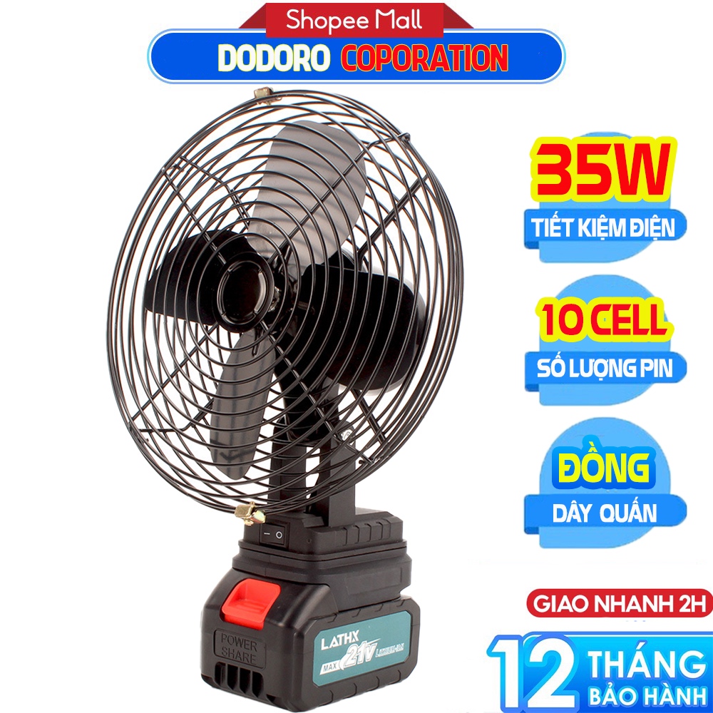 Quạt Tích Điện Để Bàn DODORO Pin 10 Cell - Lồng Sắt, 2 Tốc Độ, Bảo Hành 1 năm