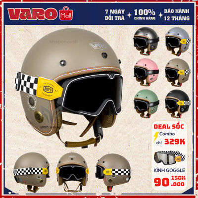 [TẶNG LƯỠI TRAI] Mũ Bảo Hiểm 3/4 Đầu VARO HELMET Viền Chỉ Thông Gió Gắn Kính Goggle Dành Cho Phượt Thủ